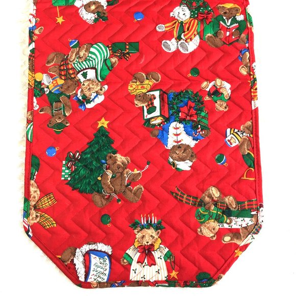 Table Runner Christmas Quilted Teddy Bear Toys  Mervyn's Vintage EUC - Picture 5 of 11